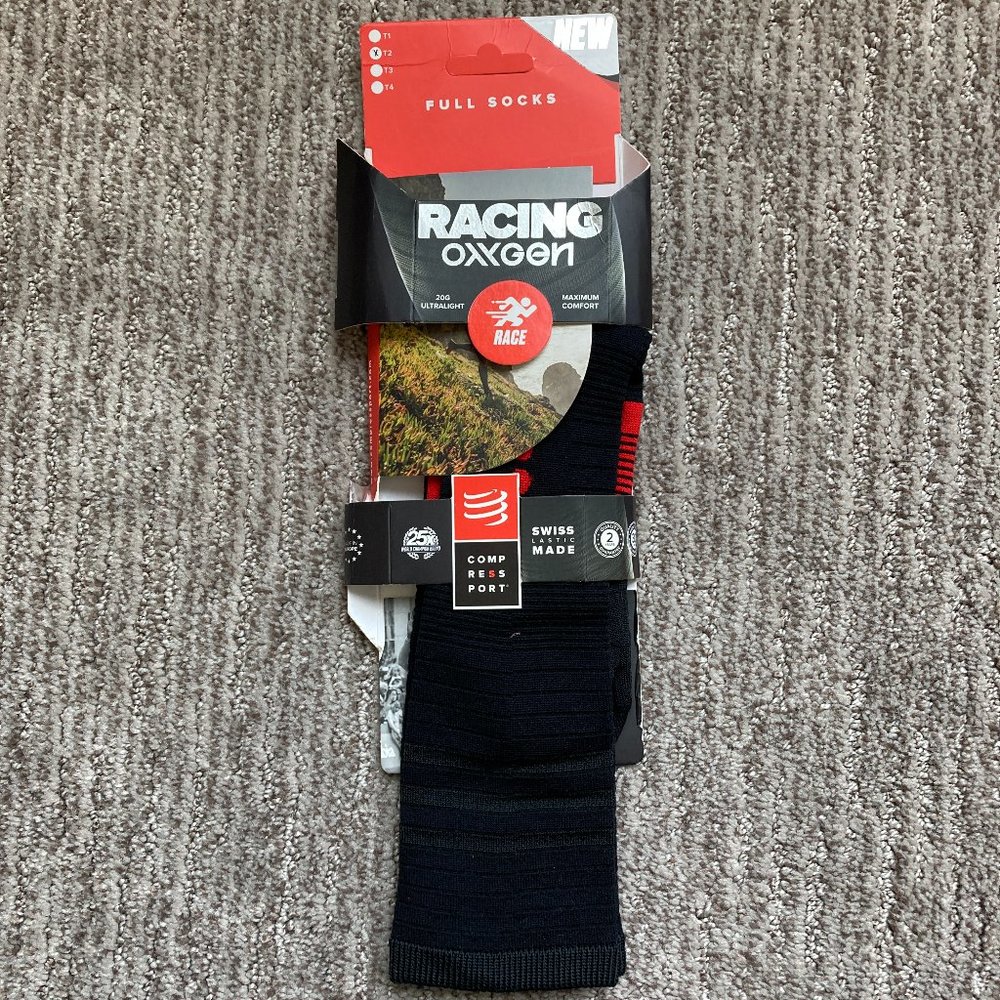 New Men's Small 6.5-8 T2 Compressport Oxygen Long compression socks Black Red
